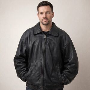 Couture J. Park Collection Lambskin Leather Bomber Jacket Black Large Grunge